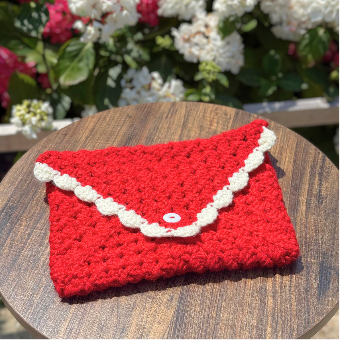 Handmade Crochet Book Sleeve In Red And Butter Yellow