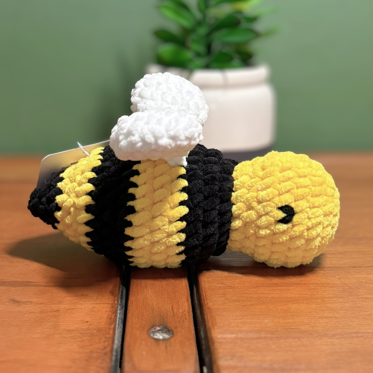Crochet Chenille Bumble Bee with Embroidered Eyes