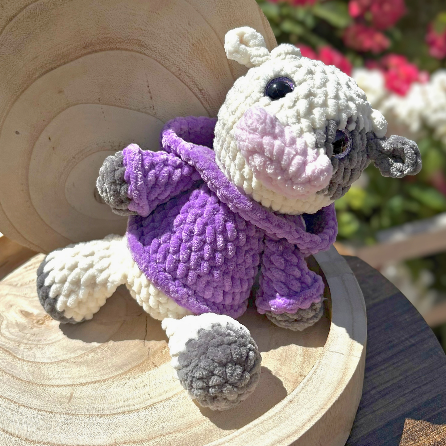 Crochet Hoody Cow in a Purple Interactive Hoody