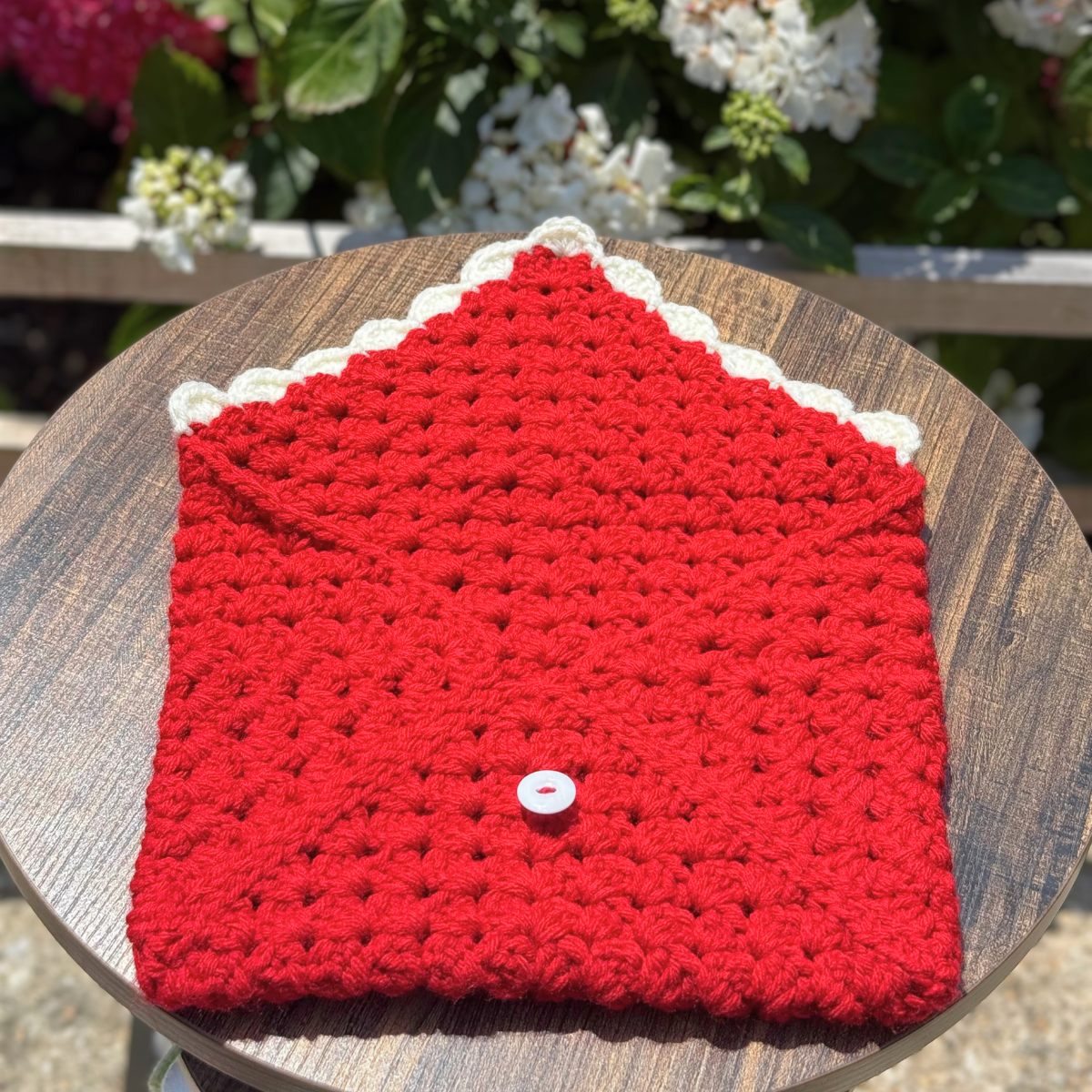 Handmade Crochet Book Sleeve In Red And Butter Yellow