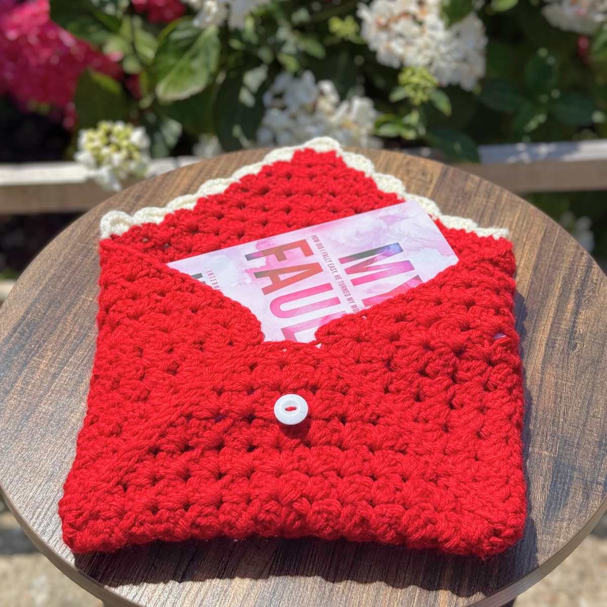 Handmade Crochet Book Sleeve In Red And Butter Yellow