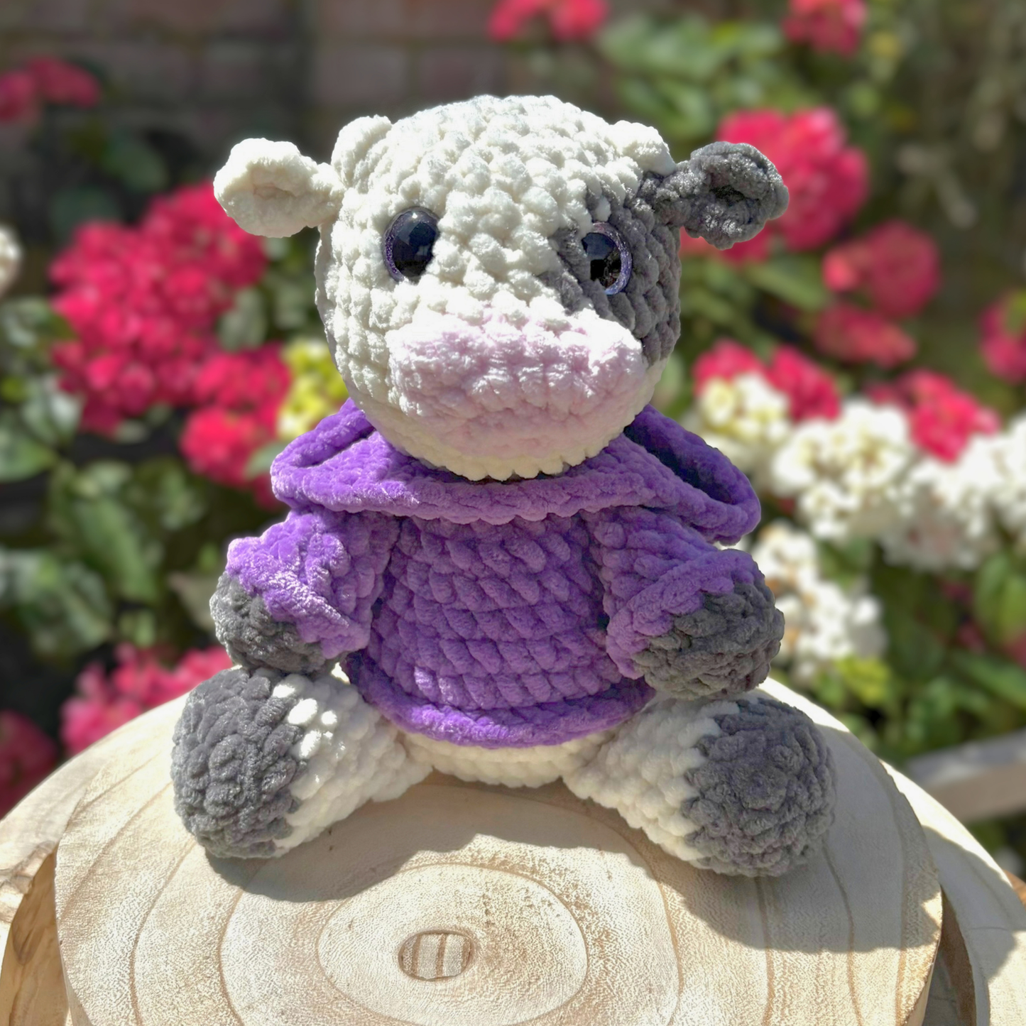 Crochet Hoody Cow in a Purple Interactive Hoody