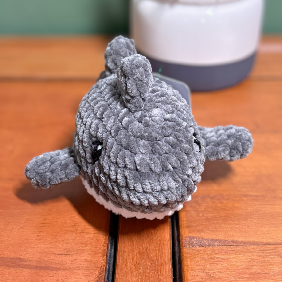 Crochet Chenille Shark with Embroidered Eyes