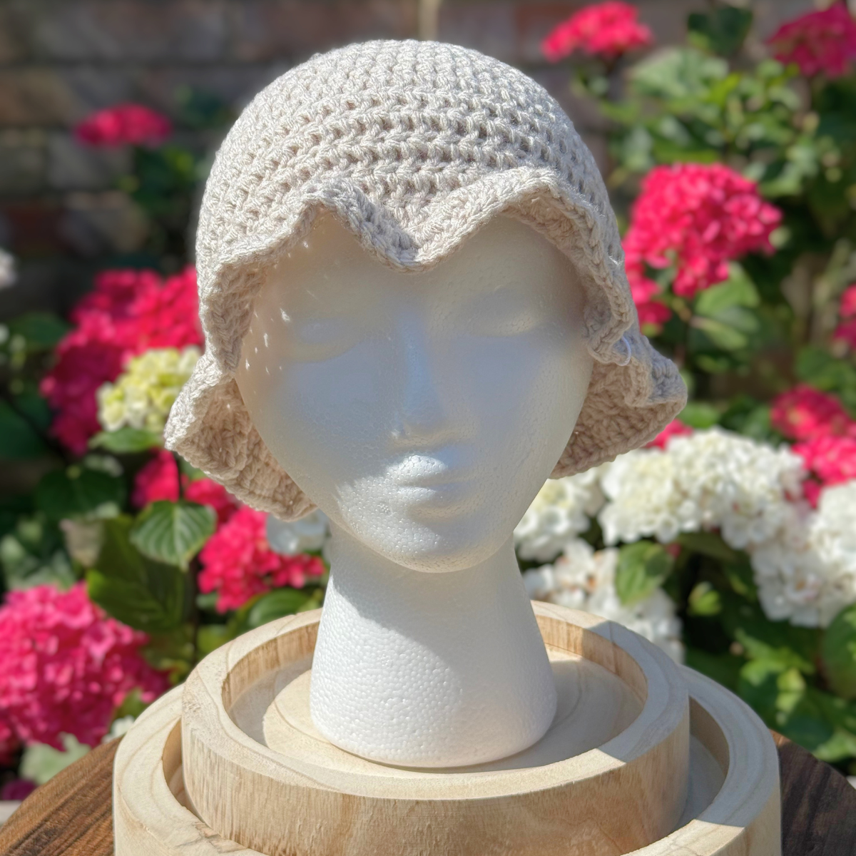 Handmade Crochet One Size Bucket Hat In Beige