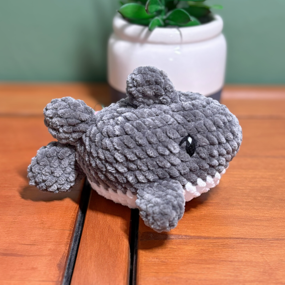 Crochet Chenille Shark with Embroidered Eyes