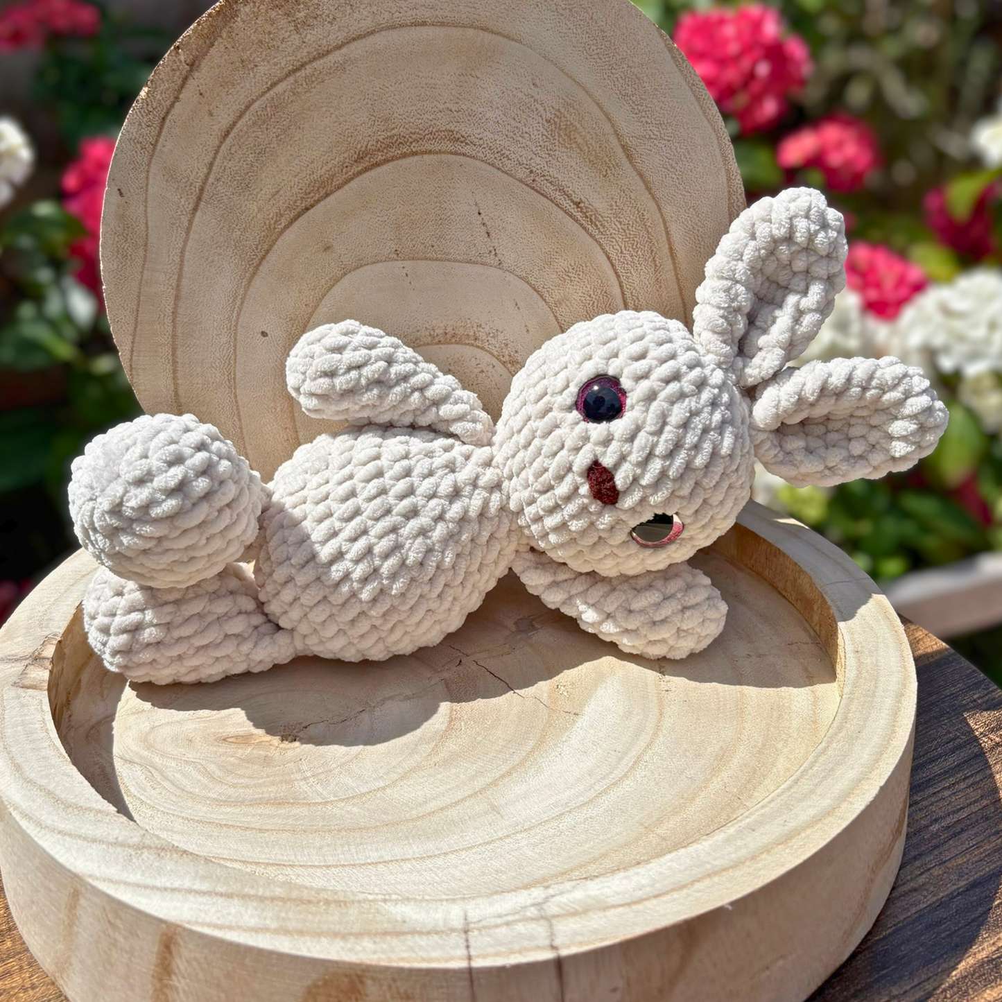 Crochet Chenille Bunny in Oat Colour