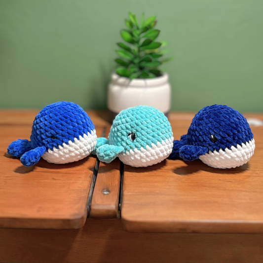 Crochet Chenille Whales with Embroidered Eyes
