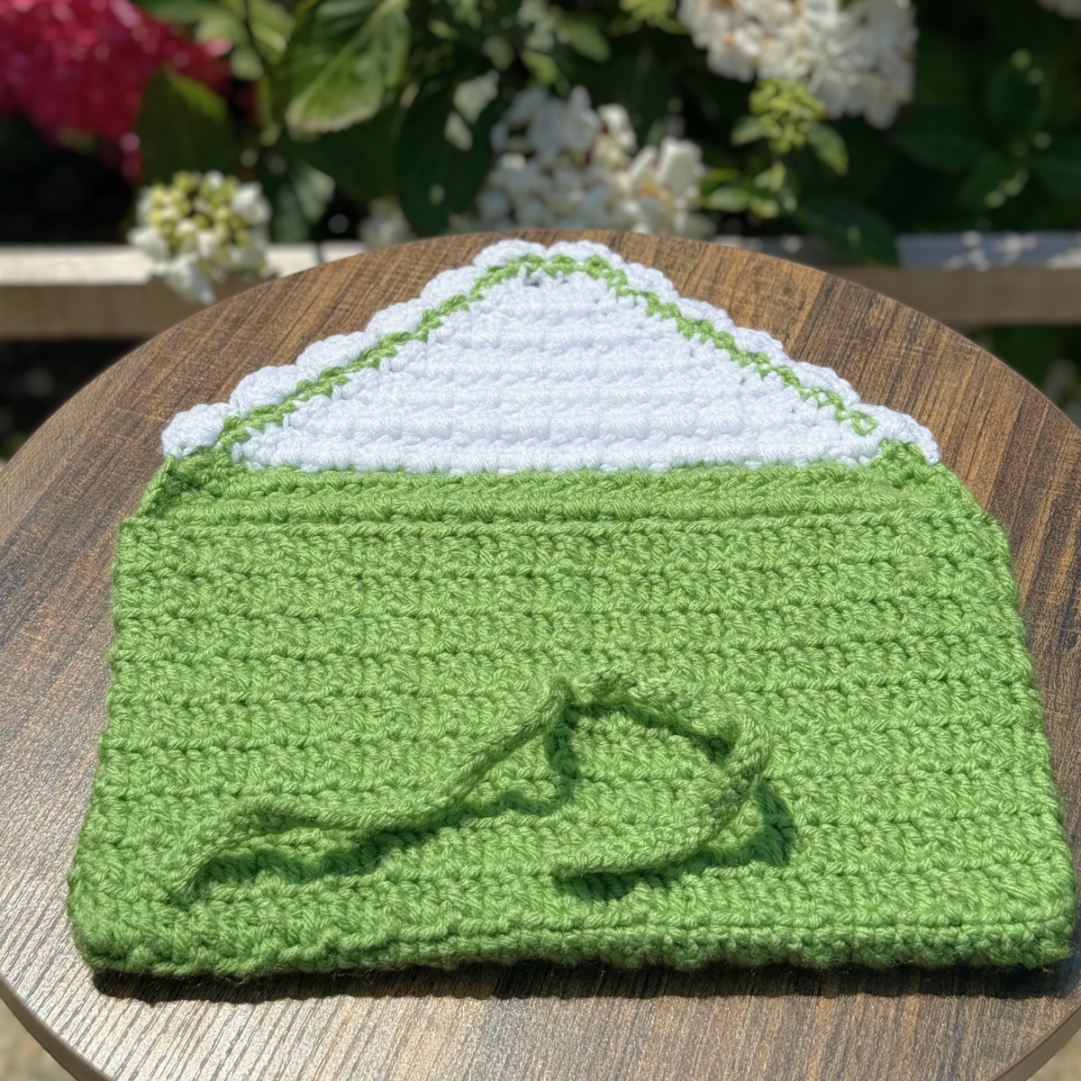 Handmade Crochet Book Sleeve In Green And White