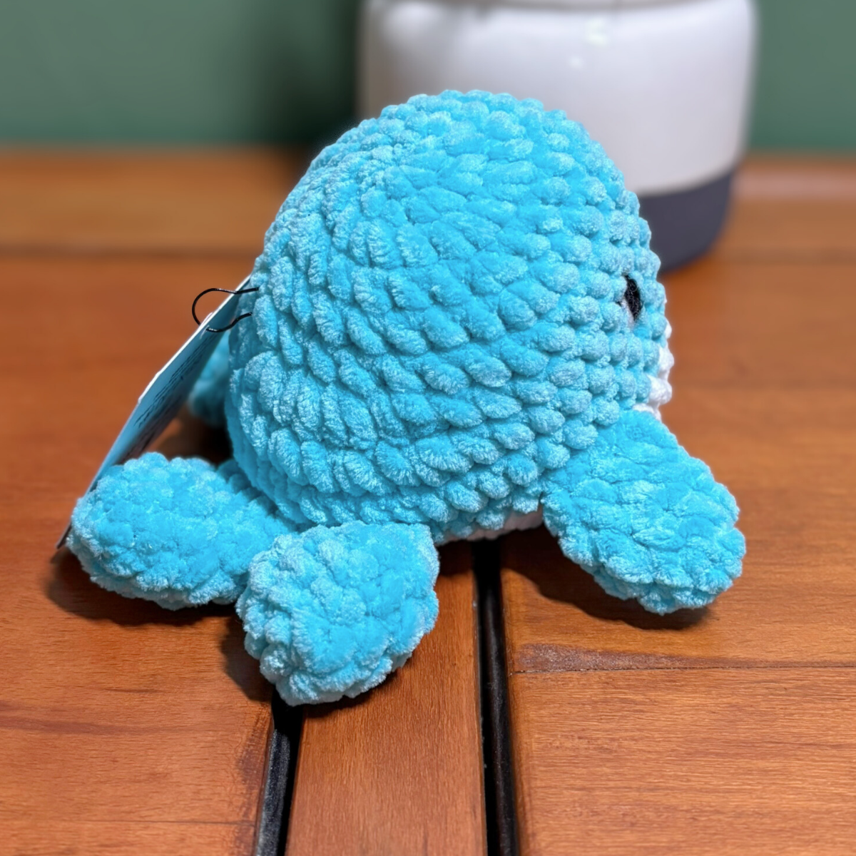 Crochet Chenille Whales with Embroidered Eyes