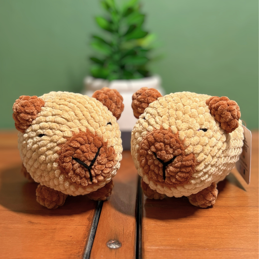 Crochet Chenille Capybara with Embroidered Eyes