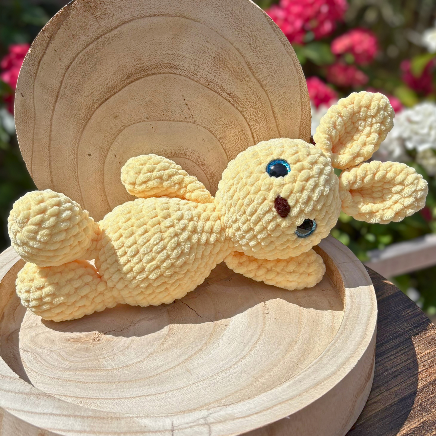 Crochet Chenille Bunny in Lemon Yellow Colour