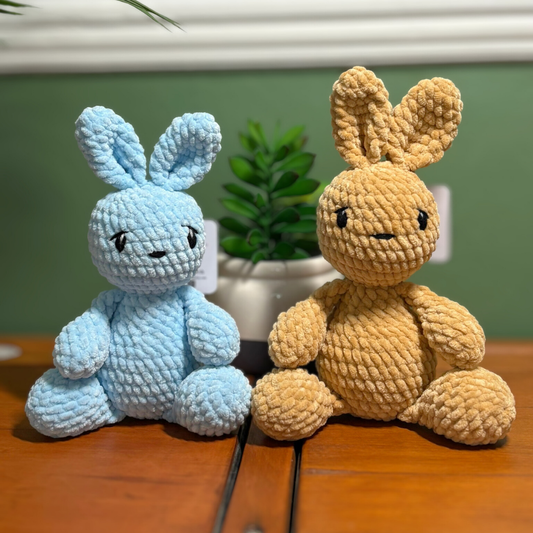 Crochet Chenille Bunny with Embroidered Eyes