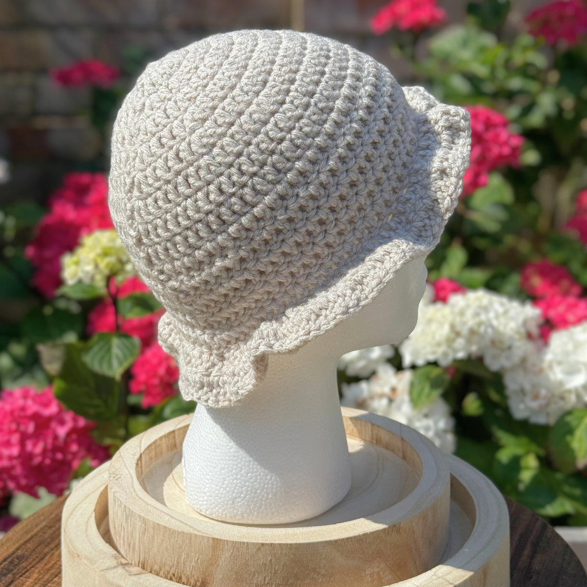 Handmade Crochet One Size Bucket Hat In Beige