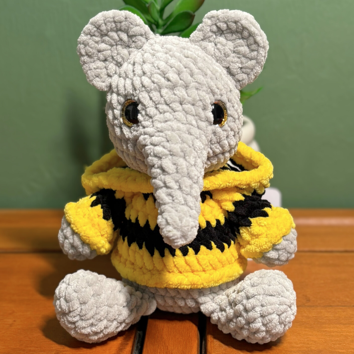 Crochet Hoody Elephant With Striped Hoody