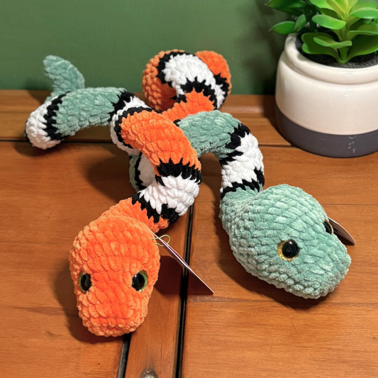 Crochet Chenille Striped Coloured Twisty Snake