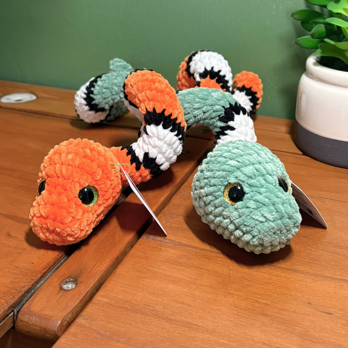 Crochet Chenille Striped Coloured Twisty Snake