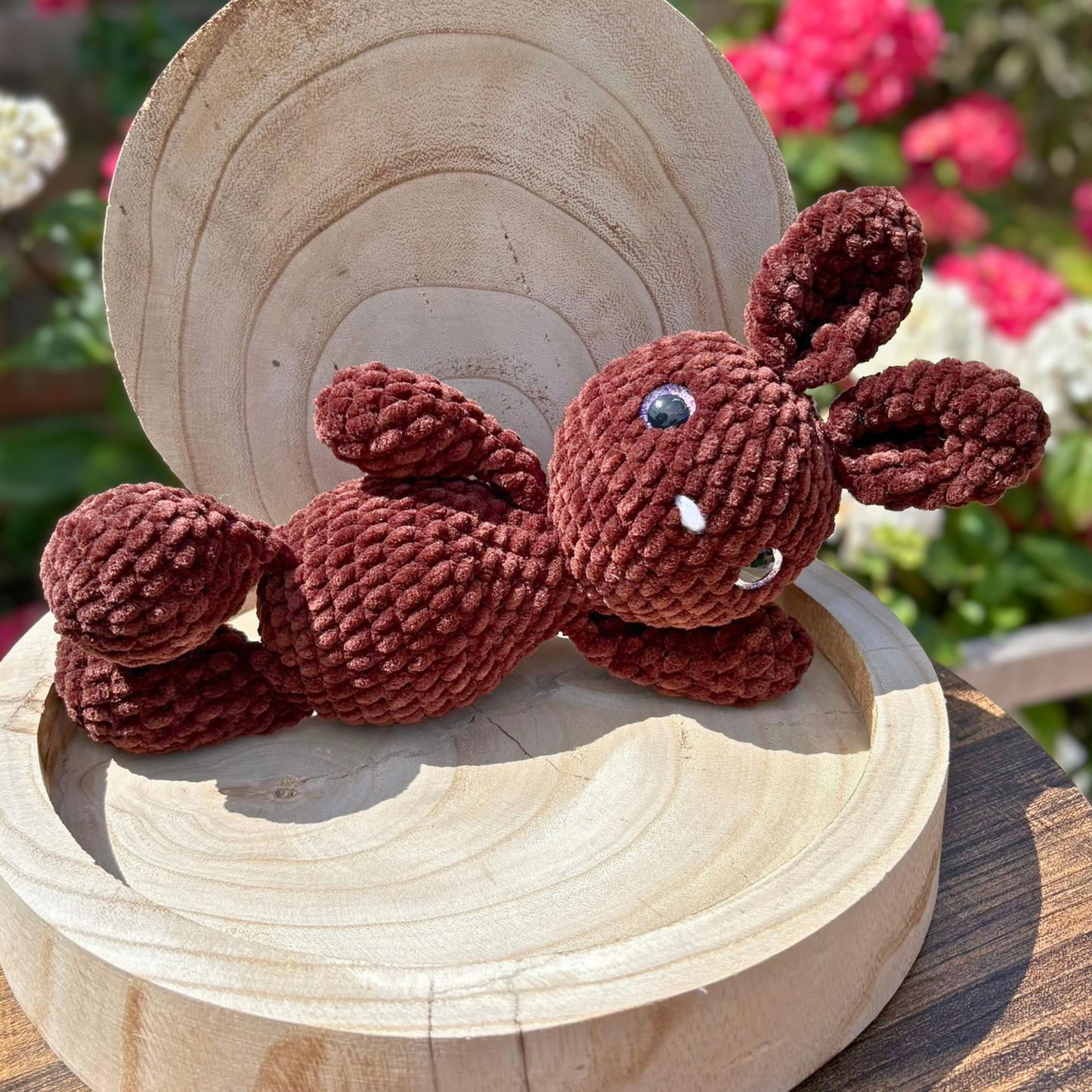Crochet Chenille Bunny in Dark Brown Colour