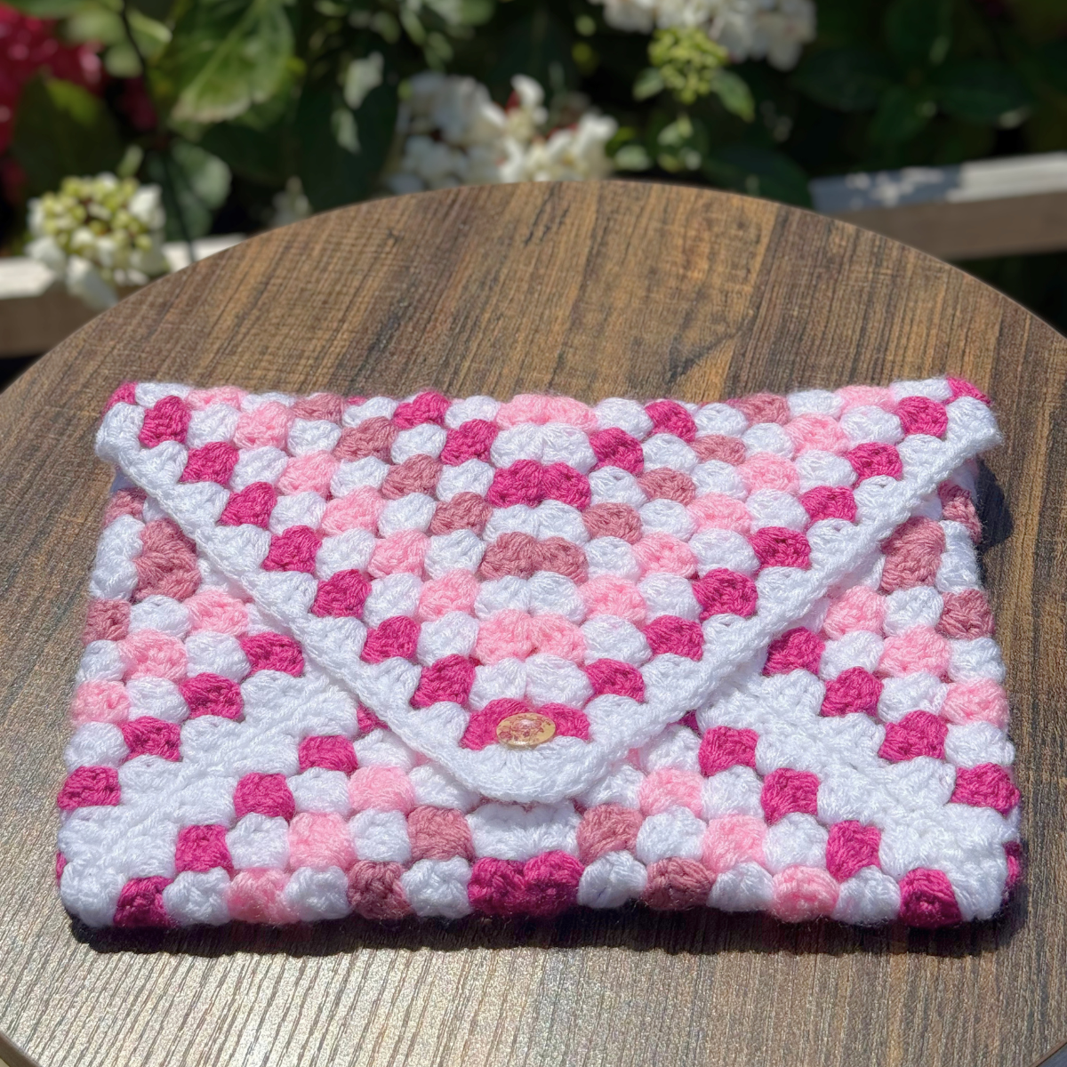 Handmade Crochet Book Sleeve In Pinks And White