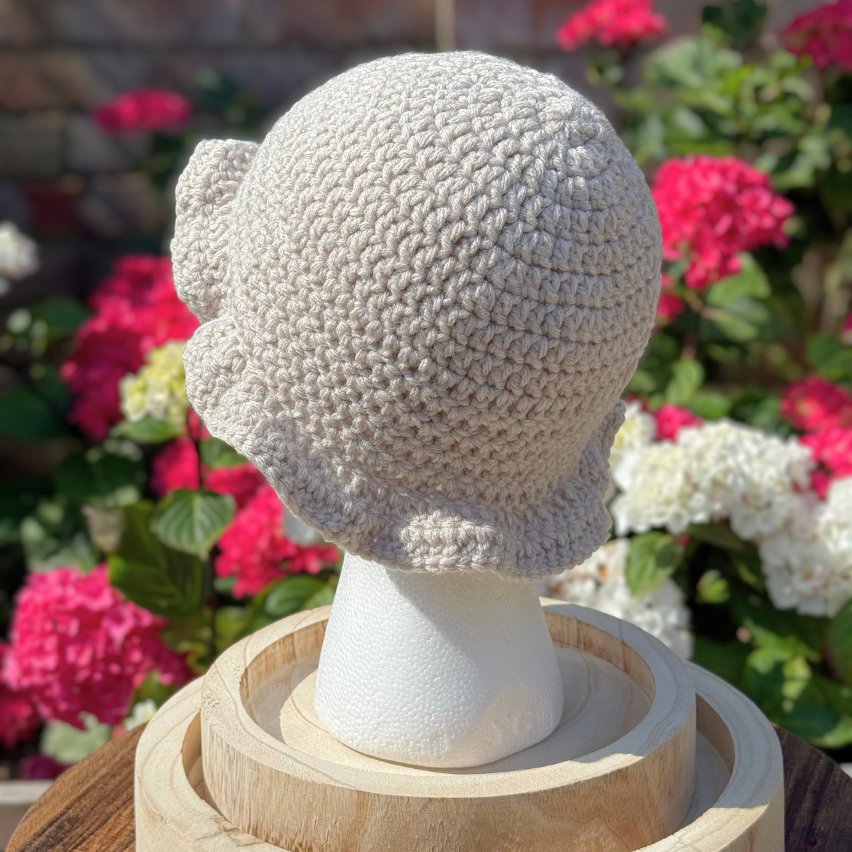 Handmade Crochet One Size Bucket Hat In Beige