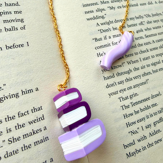 Purple Triple Book Stack Polymer Clay Chain Bookmark