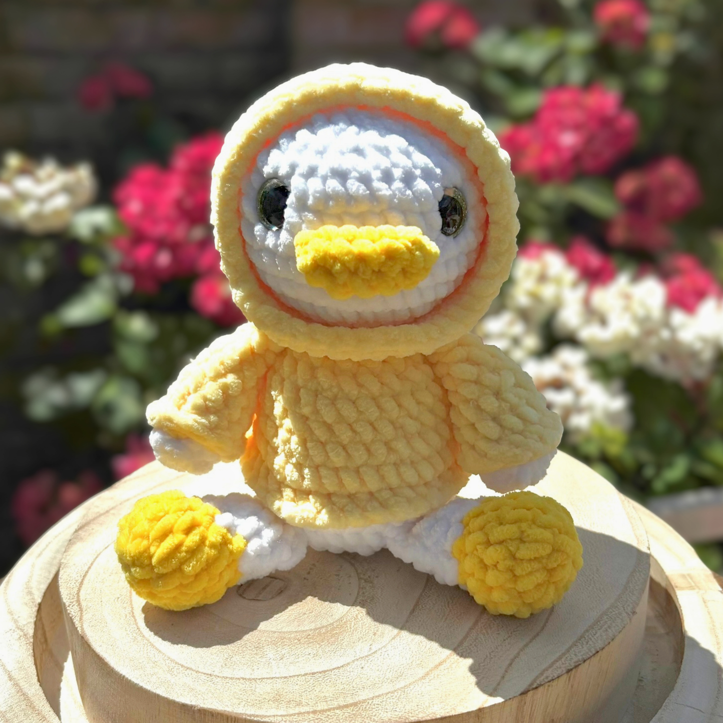 Crochet Chenille Hoody Goose in Lemon Yellow Interactive Hoody