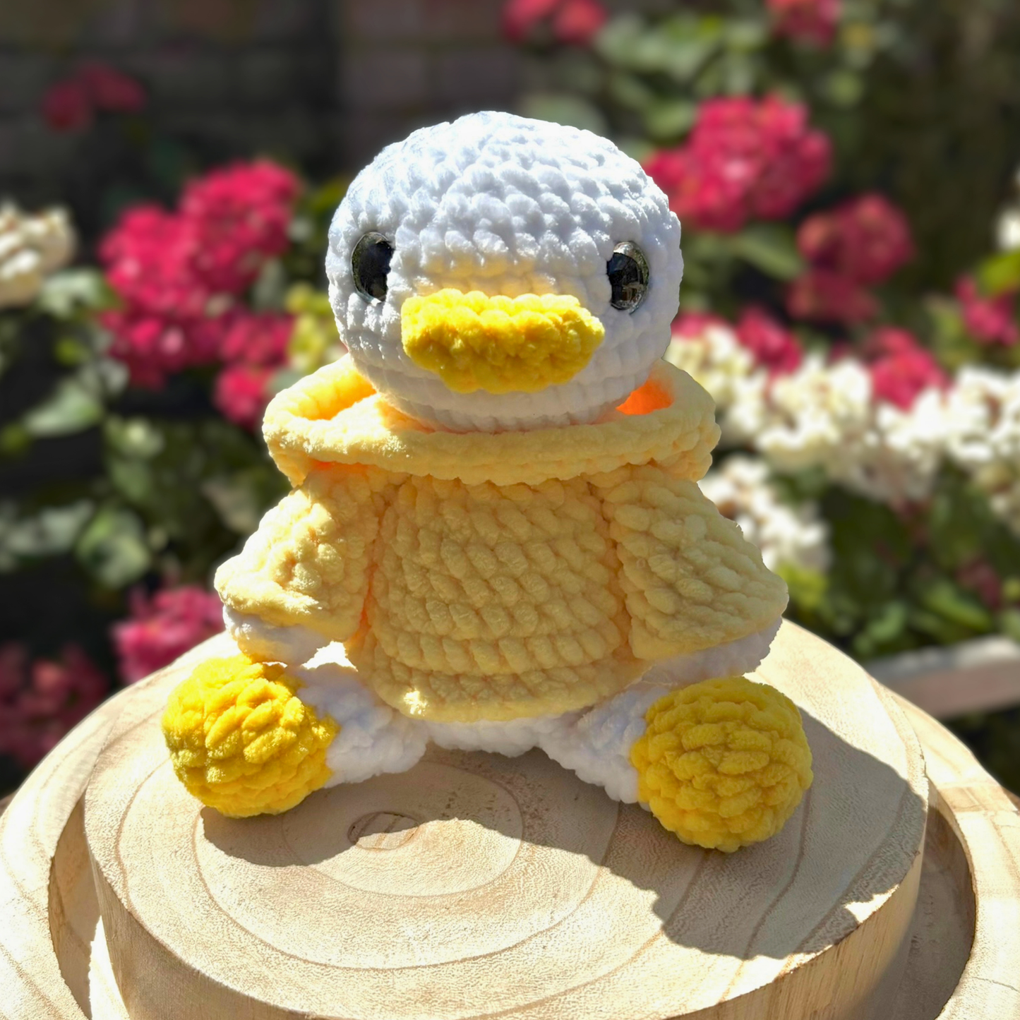 Crochet Chenille Hoody Goose in Lemon Yellow Interactive Hoody