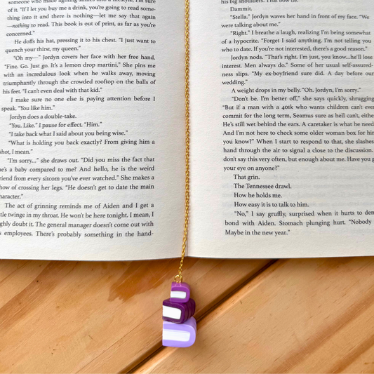 Purple Triple Book Stack Polymer Clay Chain Bookmark