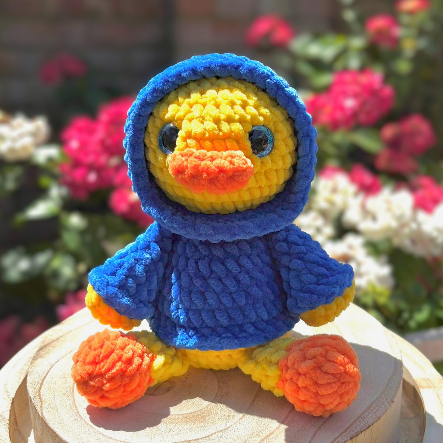 Crochet Chenille Hoody Duck in Blue Interactive Hoody