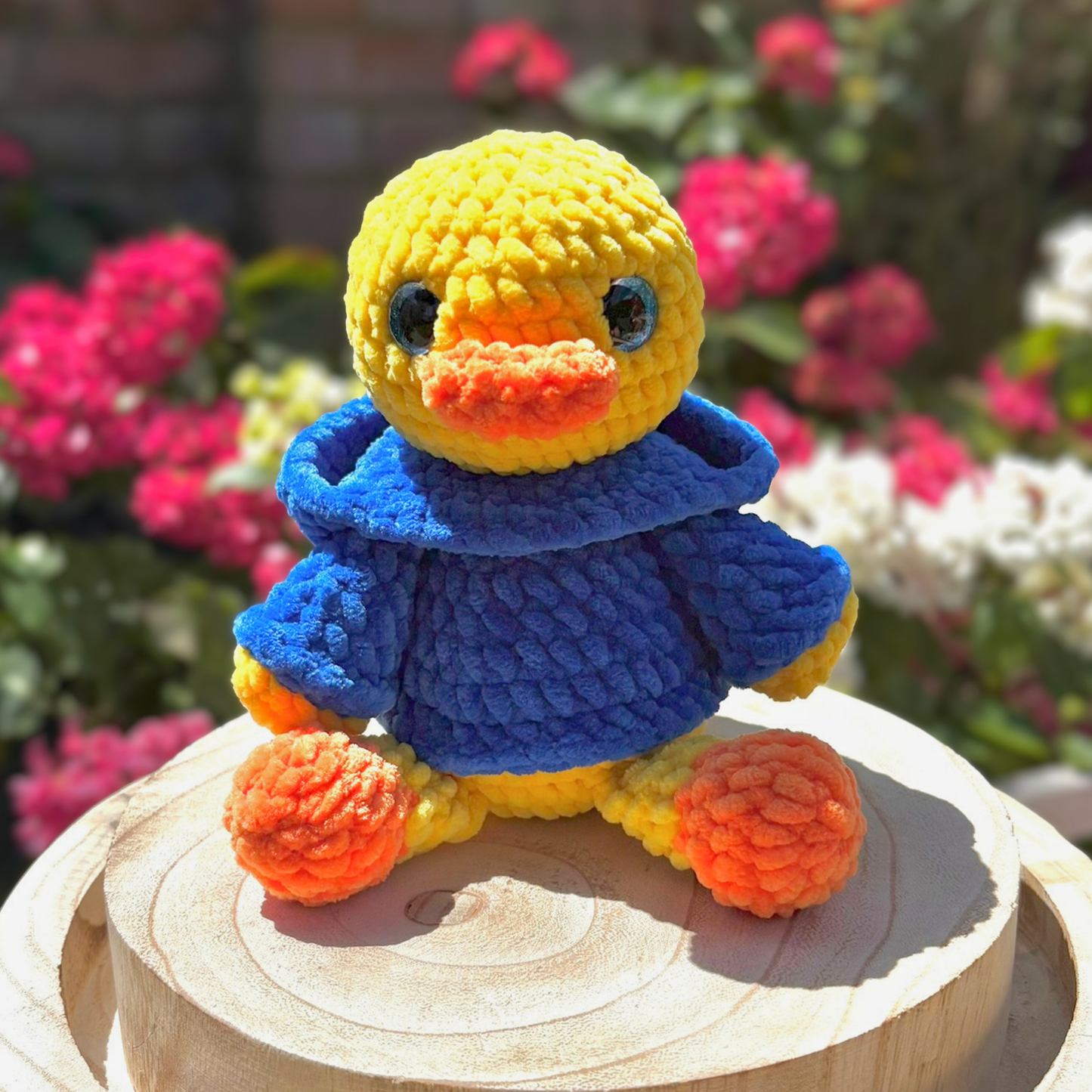 Crochet Chenille Hoody Duck in Blue Interactive Hoody