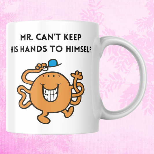 Novelty Mr. Men Mug, Mr. Can't Keep His Hands To Himself, Can Be Personalised, Great Gift Idea