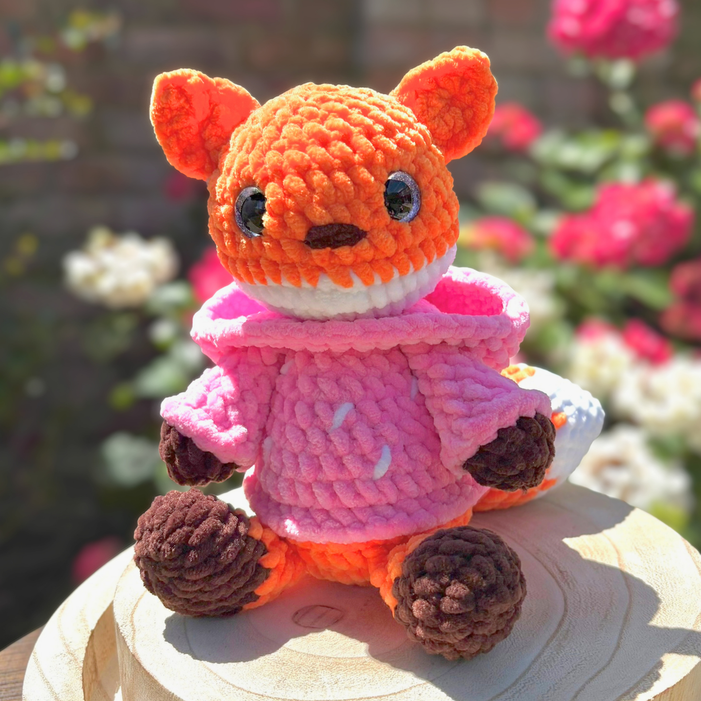 Crochet Hoody Fox With Interactive Pink Strawberry Hoody