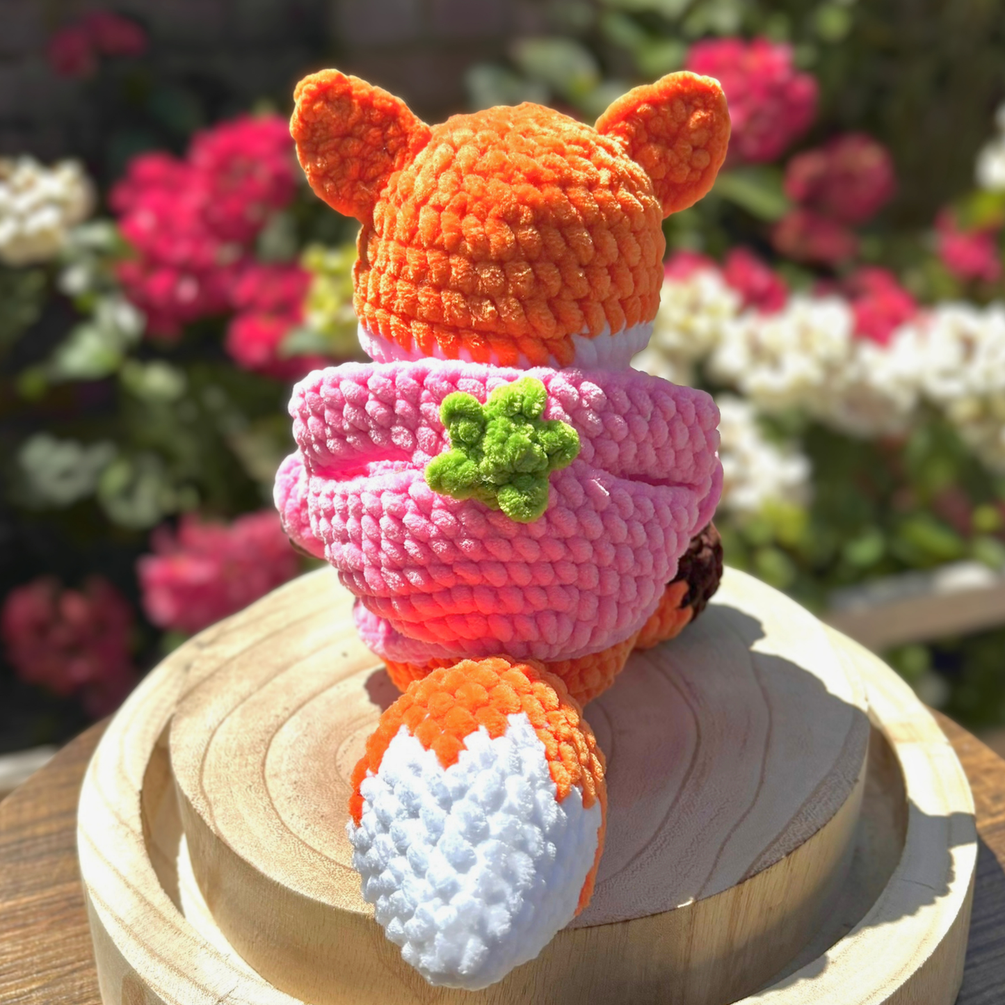 Crochet Hoody Fox With Interactive Pink Strawberry Hoody