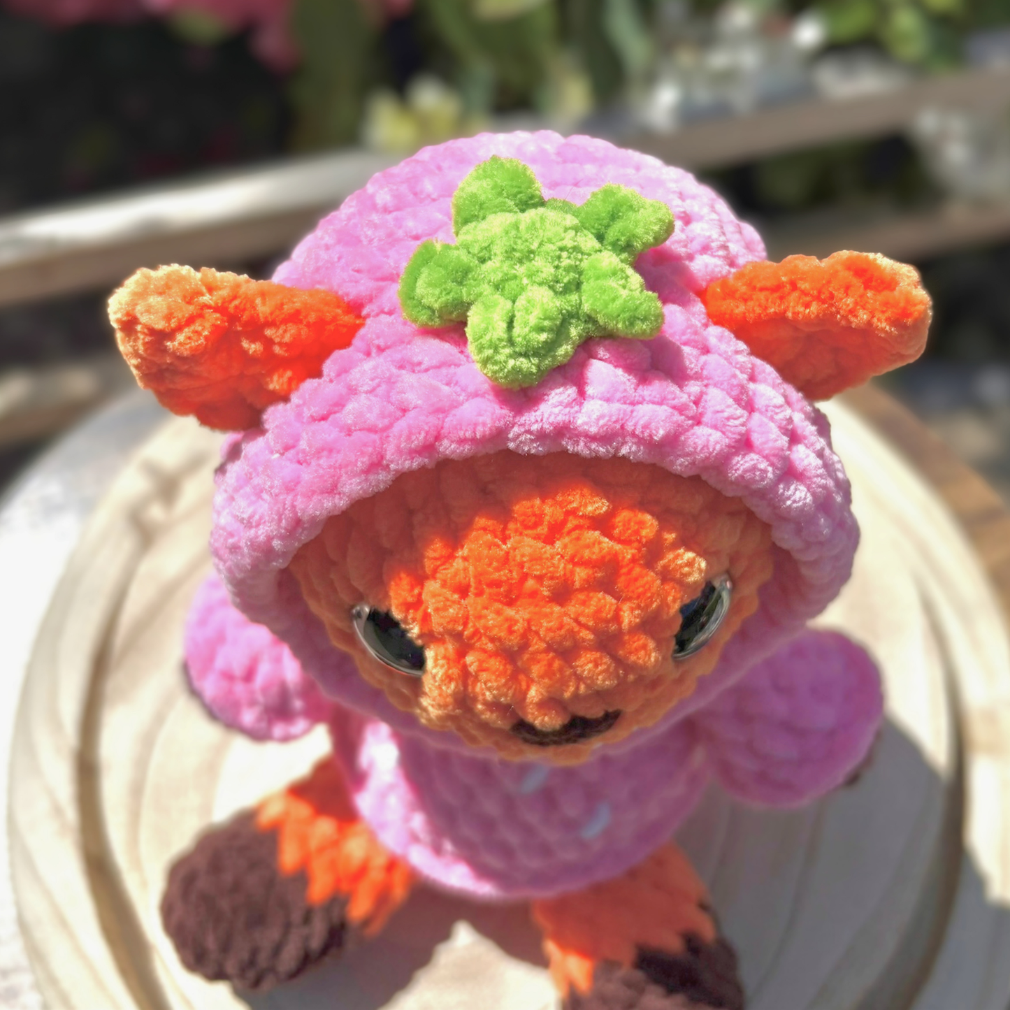 Crochet Hoody Fox With Interactive Pink Strawberry Hoody
