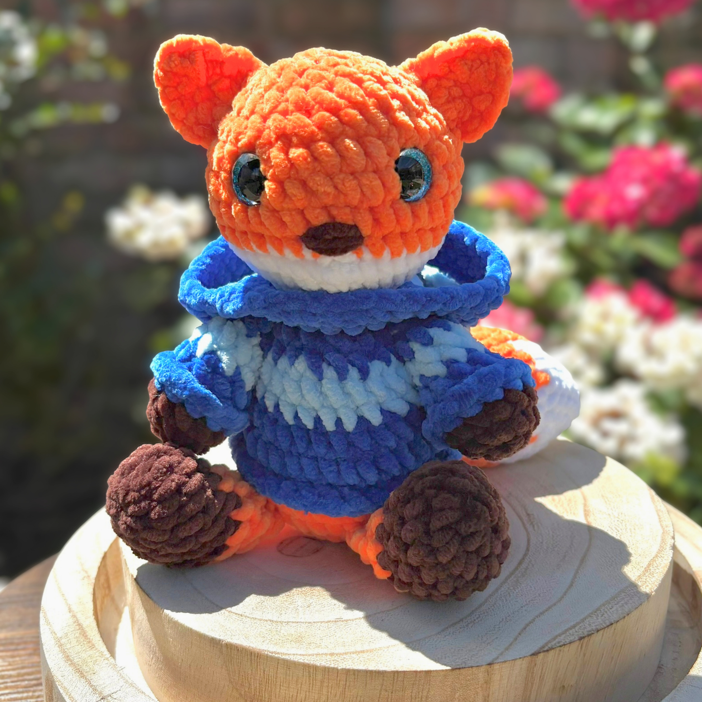 Crochet Hoody Fox With Interactive Blue Striped Hoody