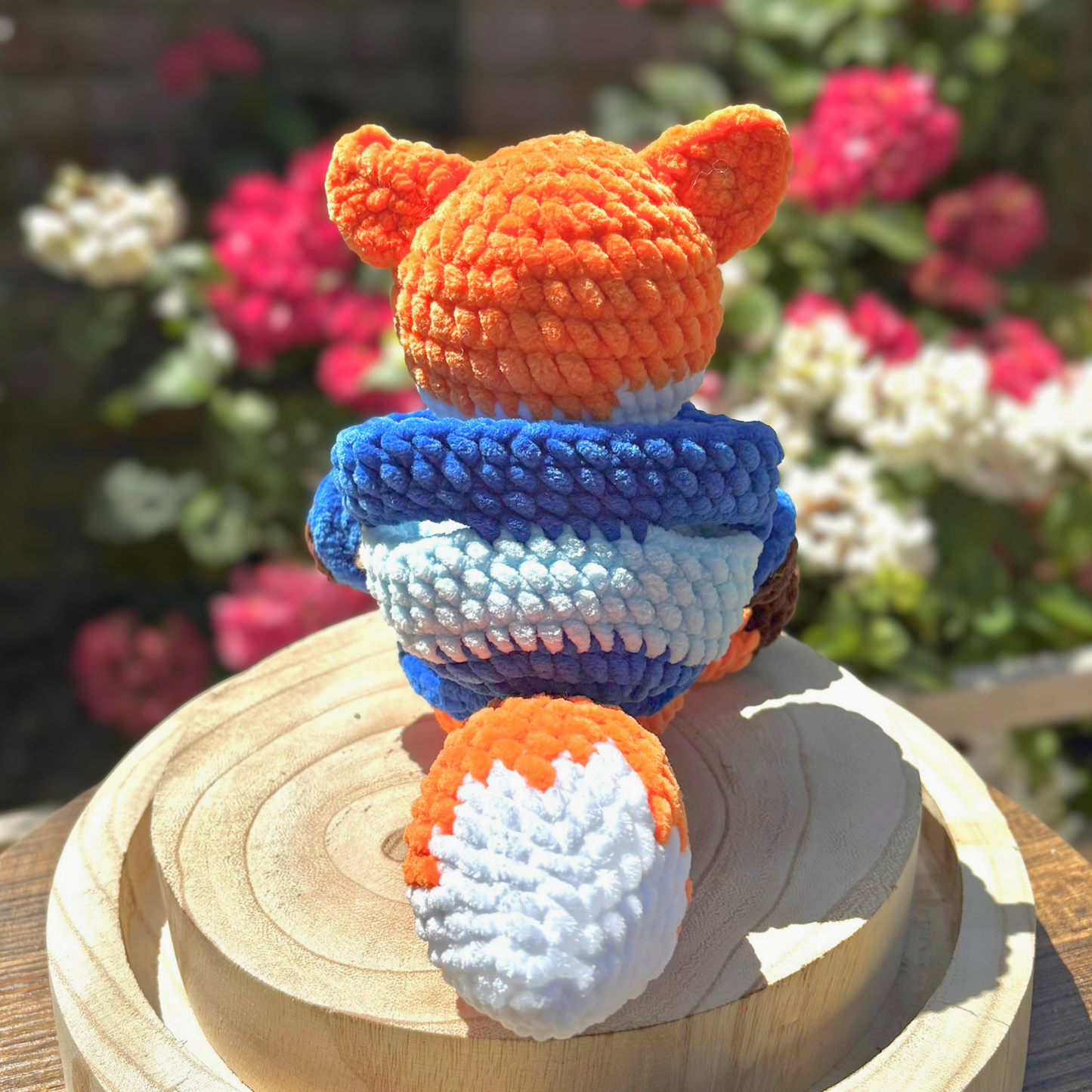 Crochet Hoody Fox With Interactive Blue Striped Hoody