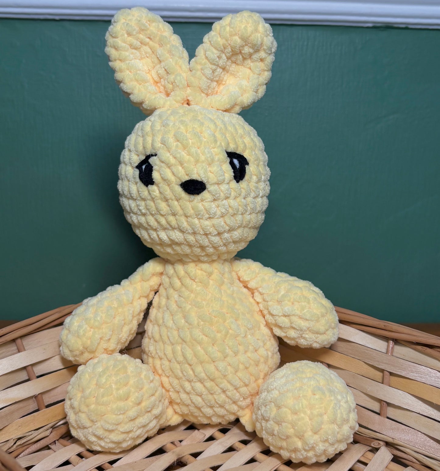 Crochet Chenille Bunny with Embroidered Eyes