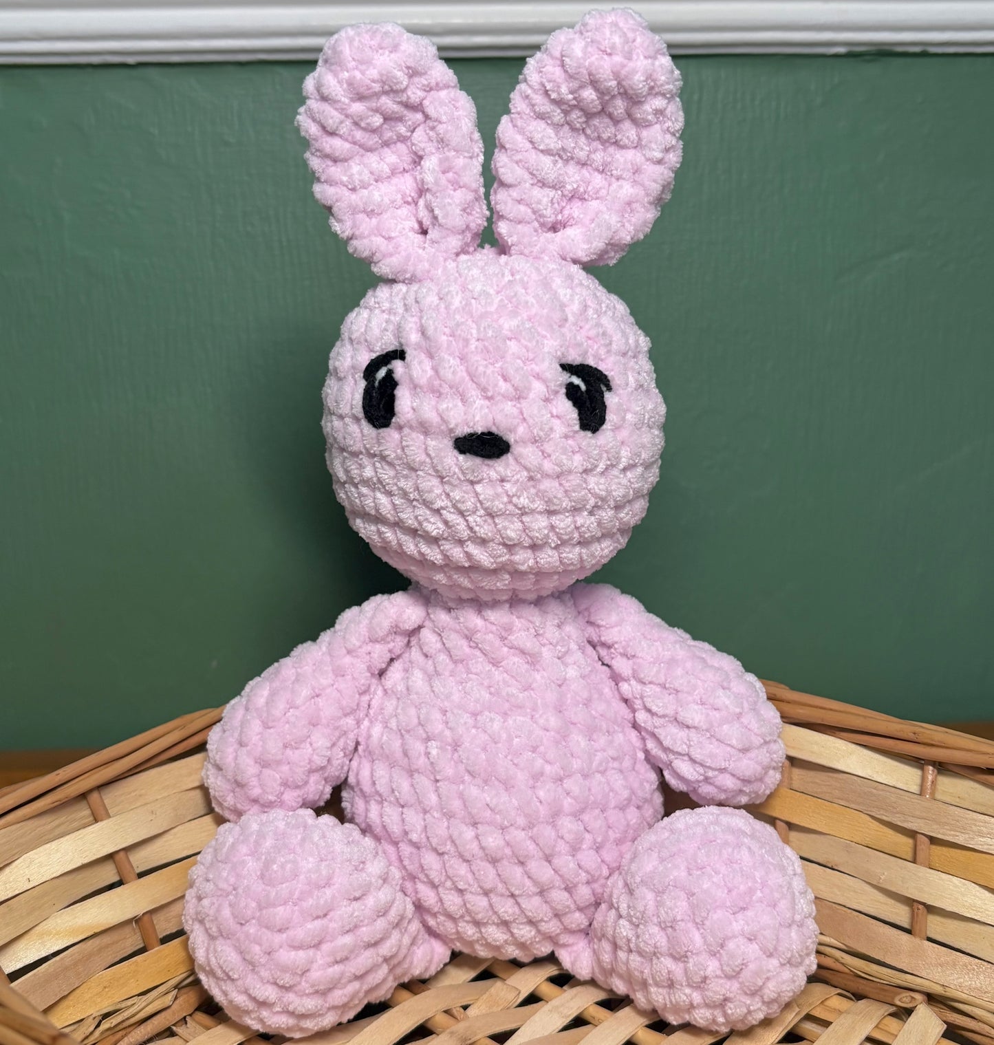 Crochet Chenille Bunny with Embroidered Eyes