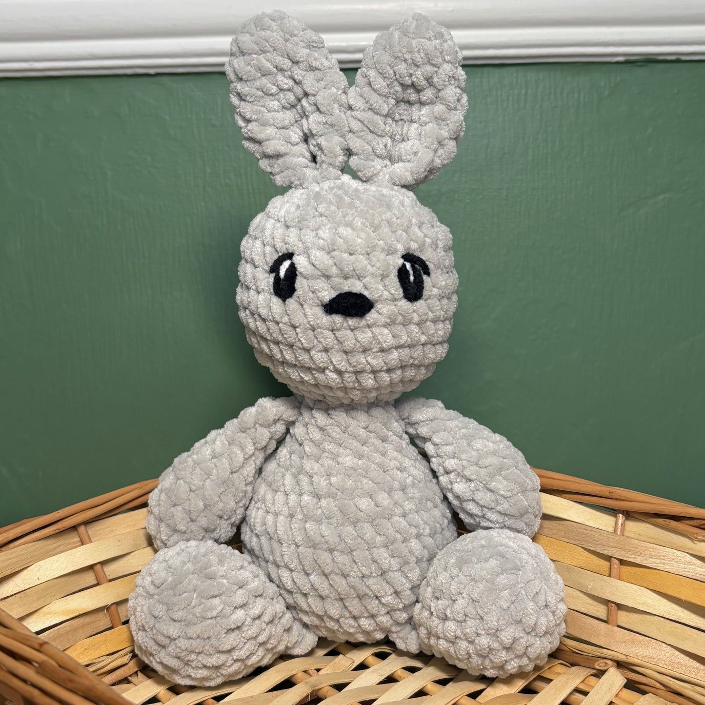 Crochet Chenille Bunny with Embroidered Eyes