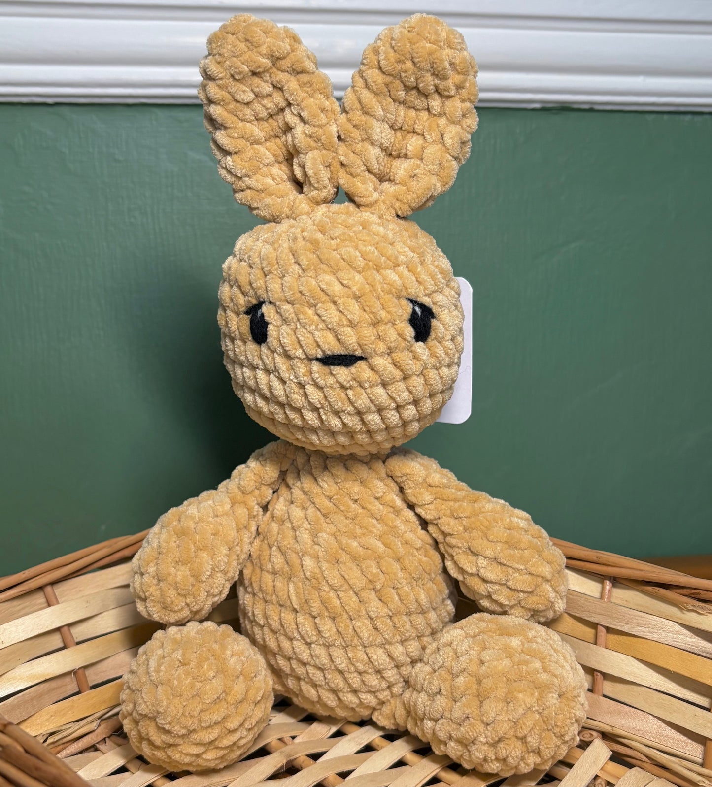 Crochet Chenille Bunny with Embroidered Eyes