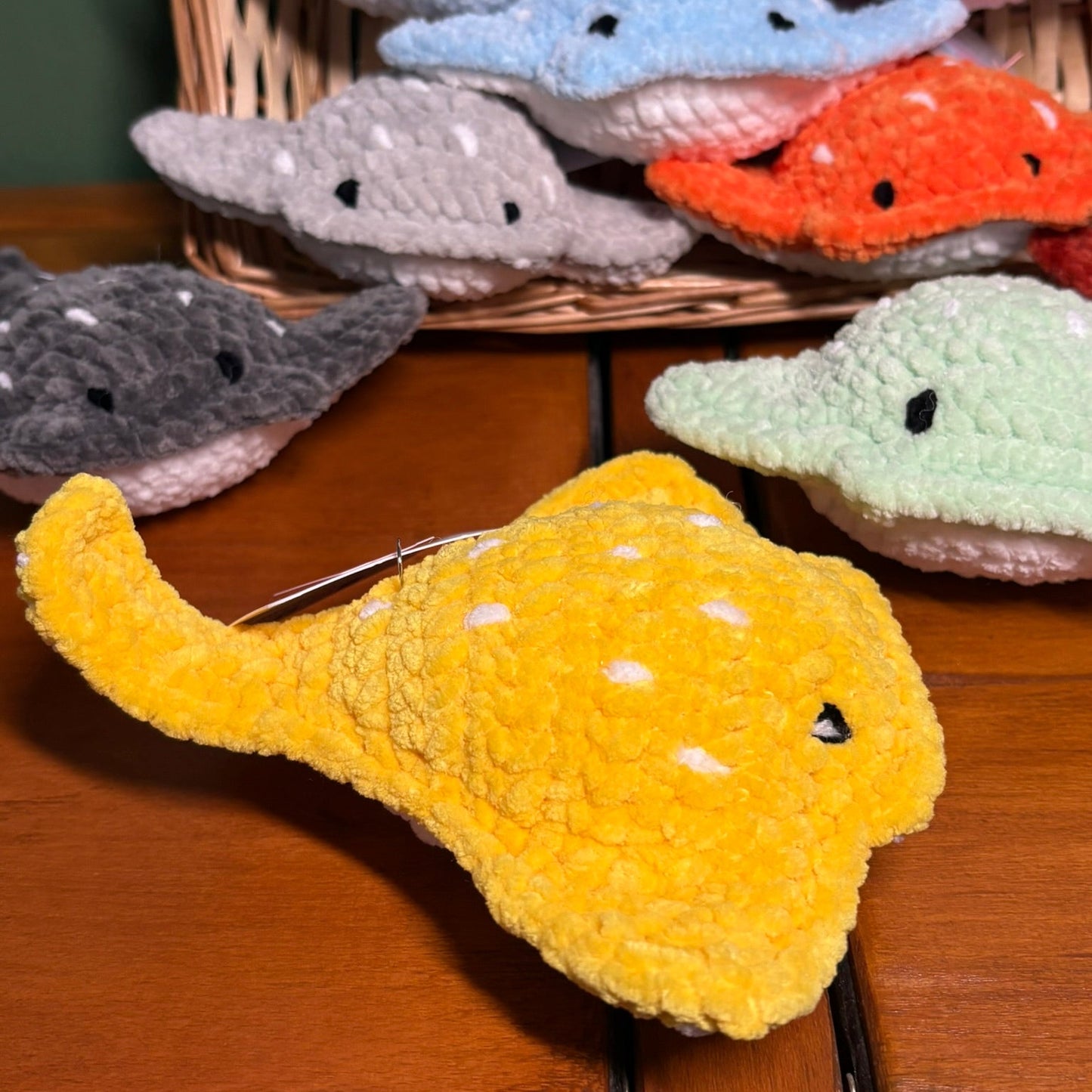 Crochet Chenille Mini Stingrays with Embroidered Eyes