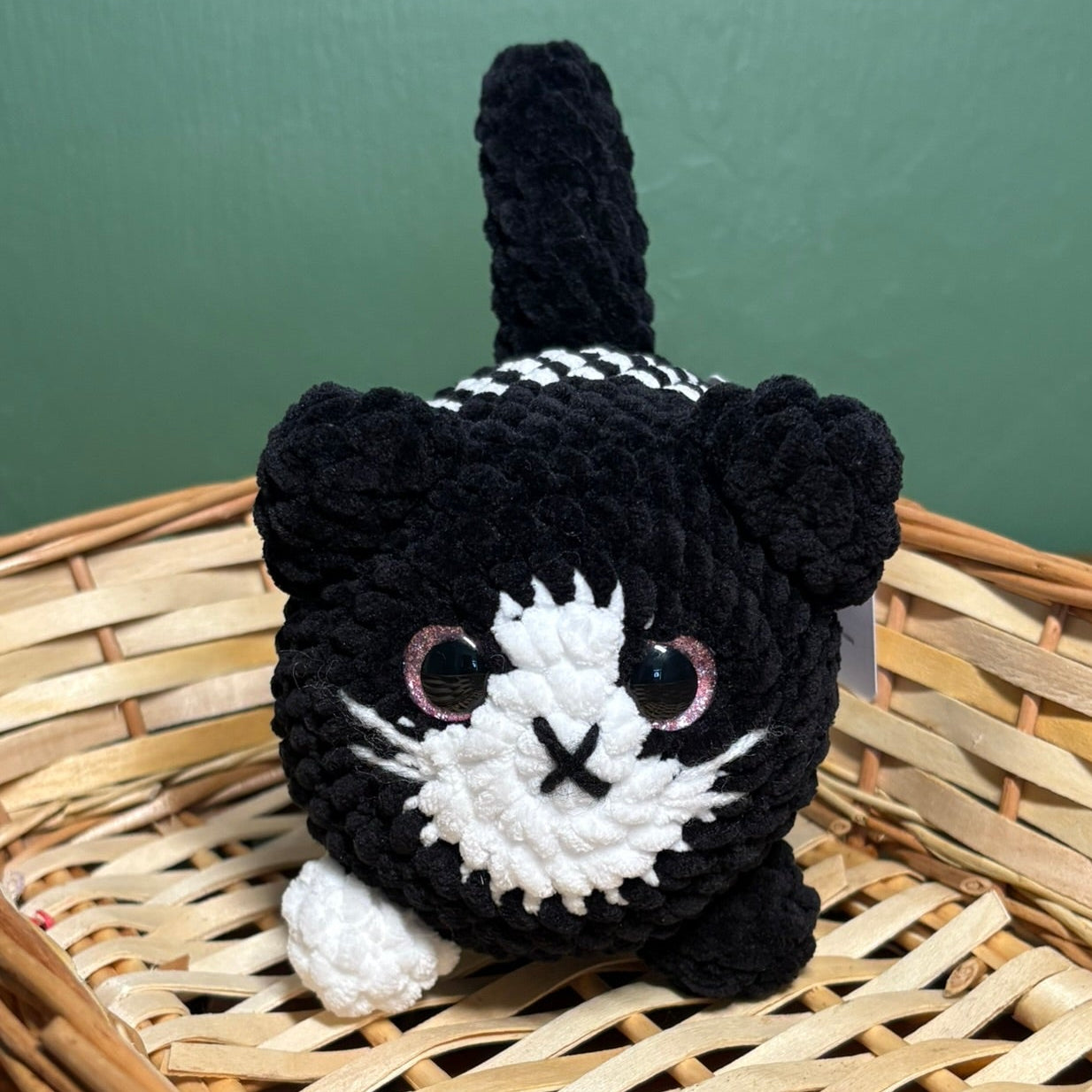 Crochet Chenille Loaf Cats with Glitter Eyes Various Colours