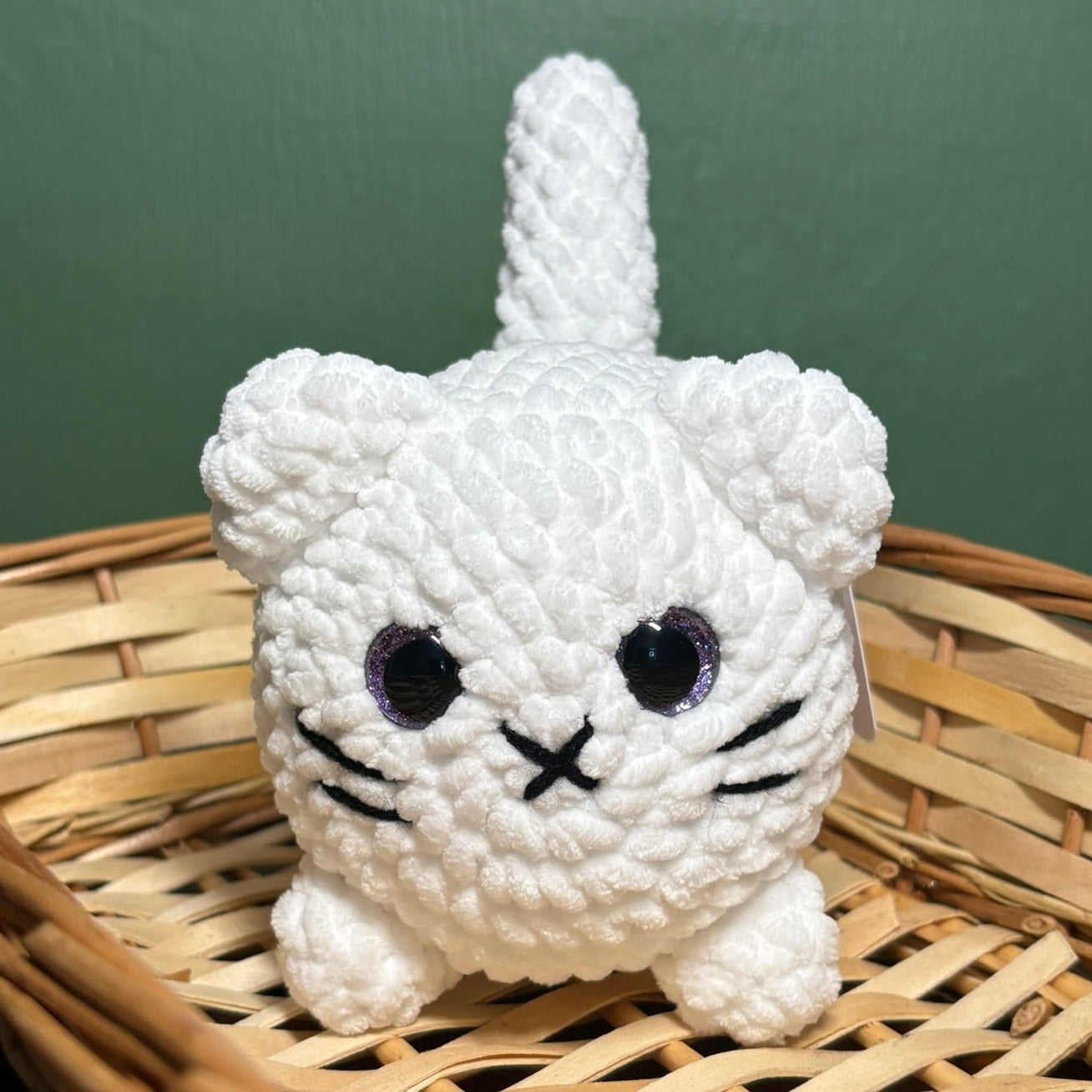 Crochet Chenille Loaf Cats with Glitter Eyes Various Colours