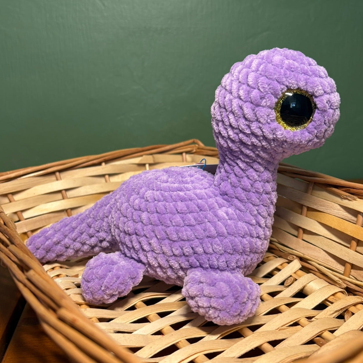 Crochet Chenille Nessie (loch ness monster) with large Glitter Eyes