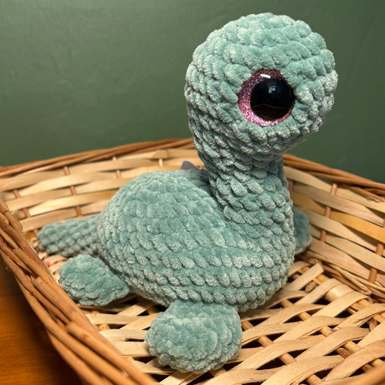 Crochet Chenille Nessie (loch ness monster) with large Glitter Eyes