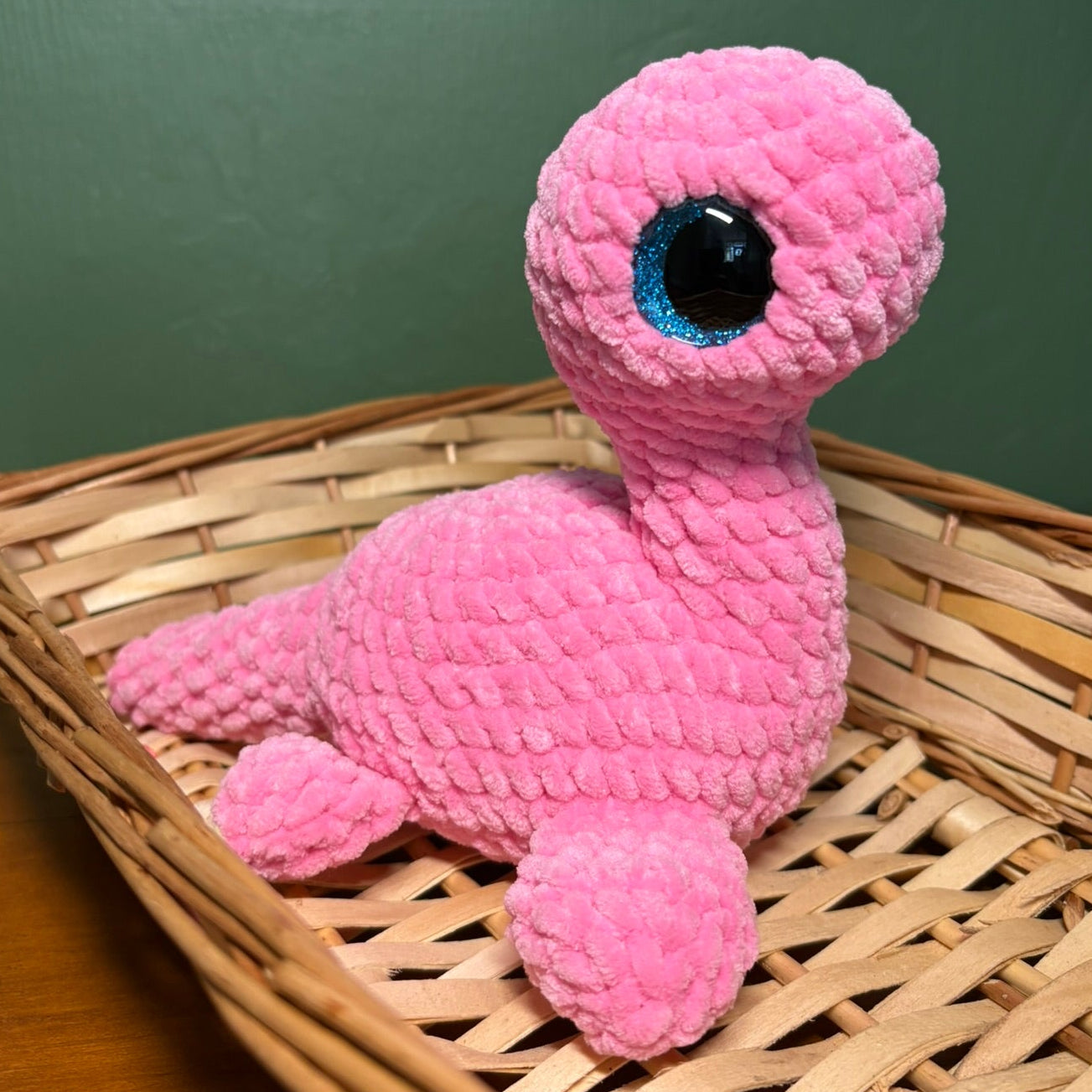 Crochet Chenille Nessie (loch ness monster) with large Glitter Eyes