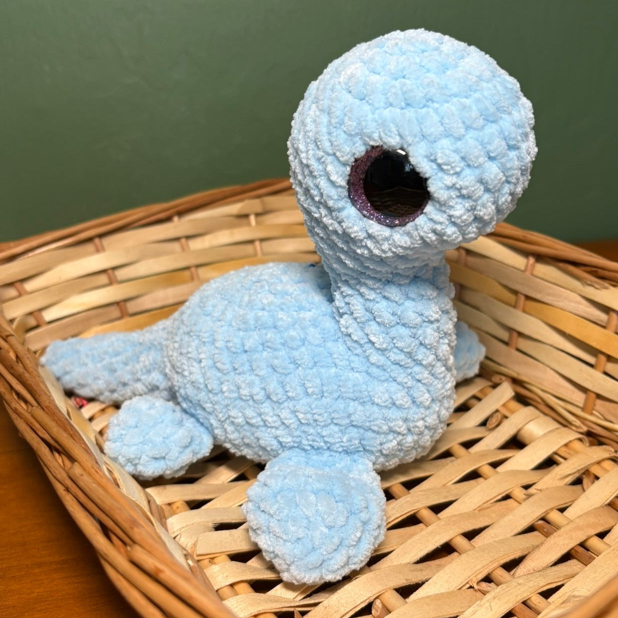Crochet Chenille Nessie (loch ness monster) with large Glitter Eyes