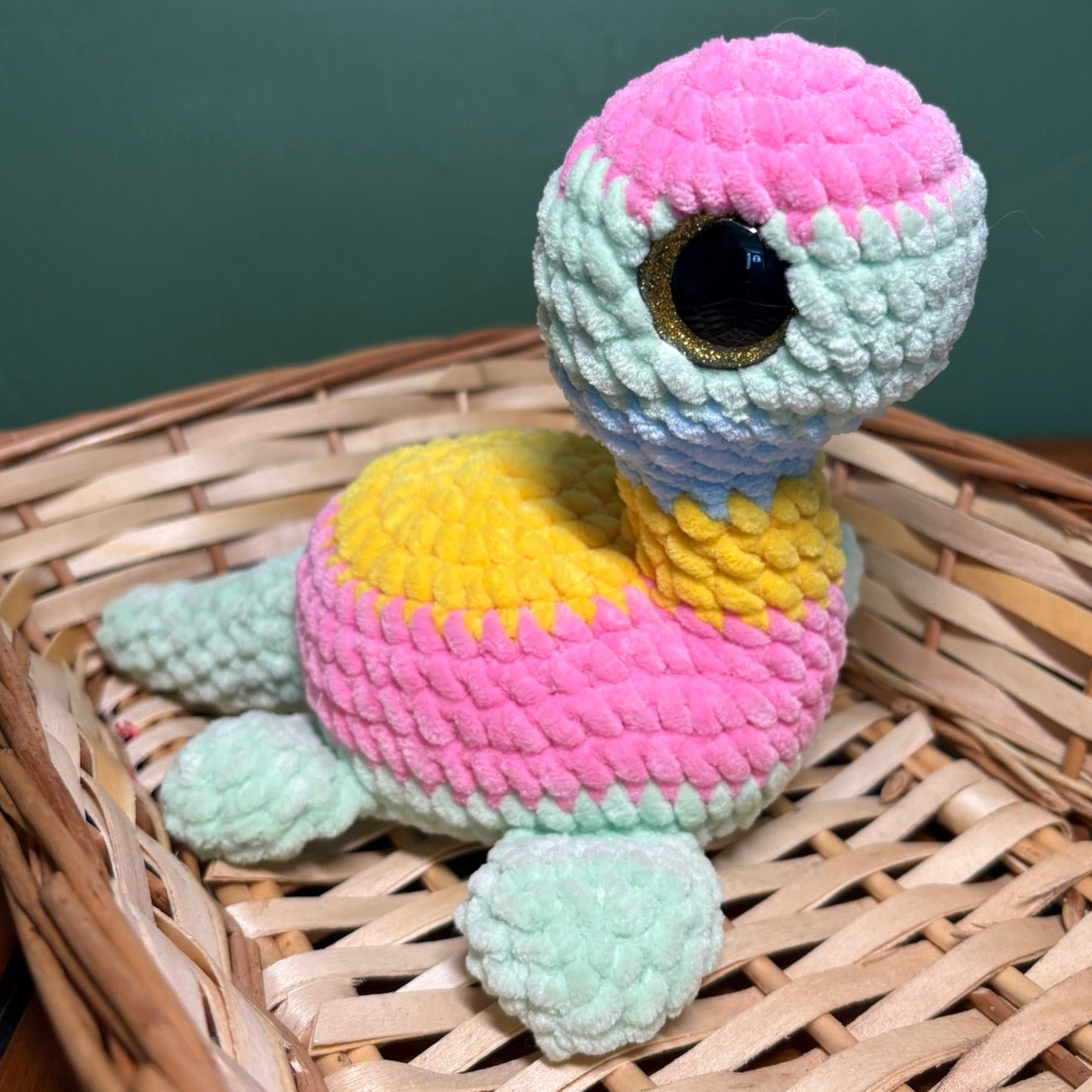 Crochet Chenille Nessie (loch ness monster) with large Glitter Eyes