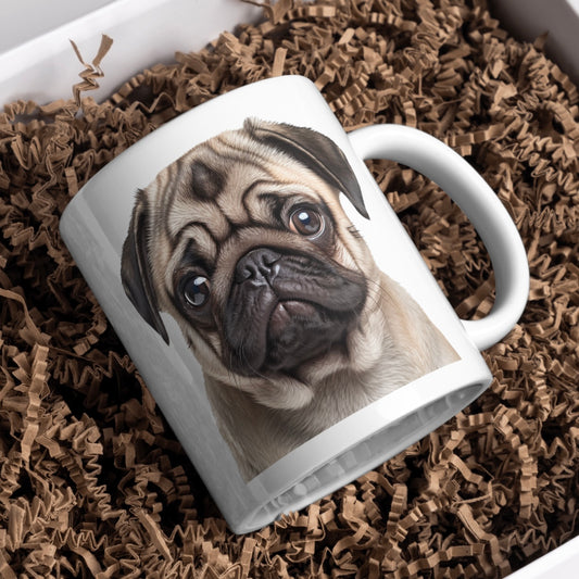 Cream Fawn Pug Dog 11oz White Mug, Perfect Gift Idea As It Comes Boxed.