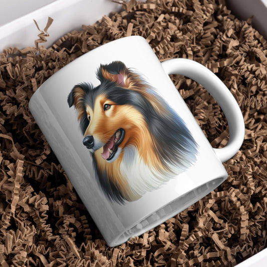 Rough Collie Dog 11oz White Mug, Perfect Gift Idea As It Comes Boxed.